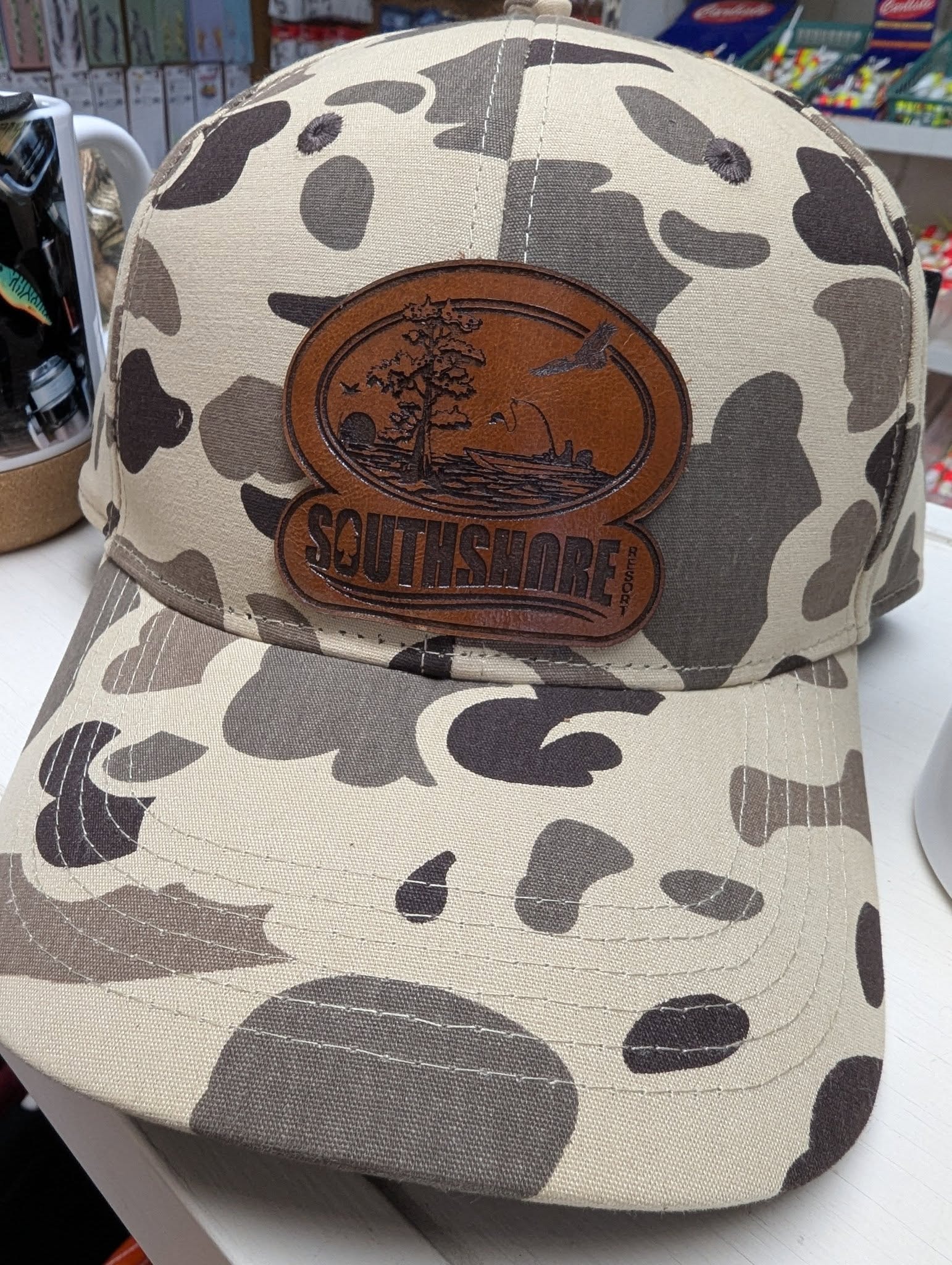 Southshore Resort camo cap with leather patch