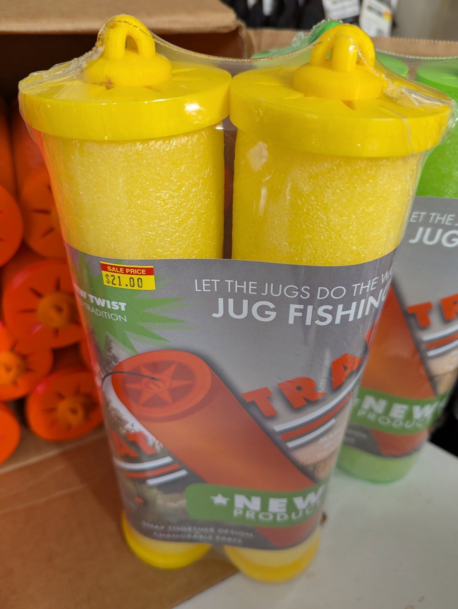 Jug fishing floats for sale in the bait shop
