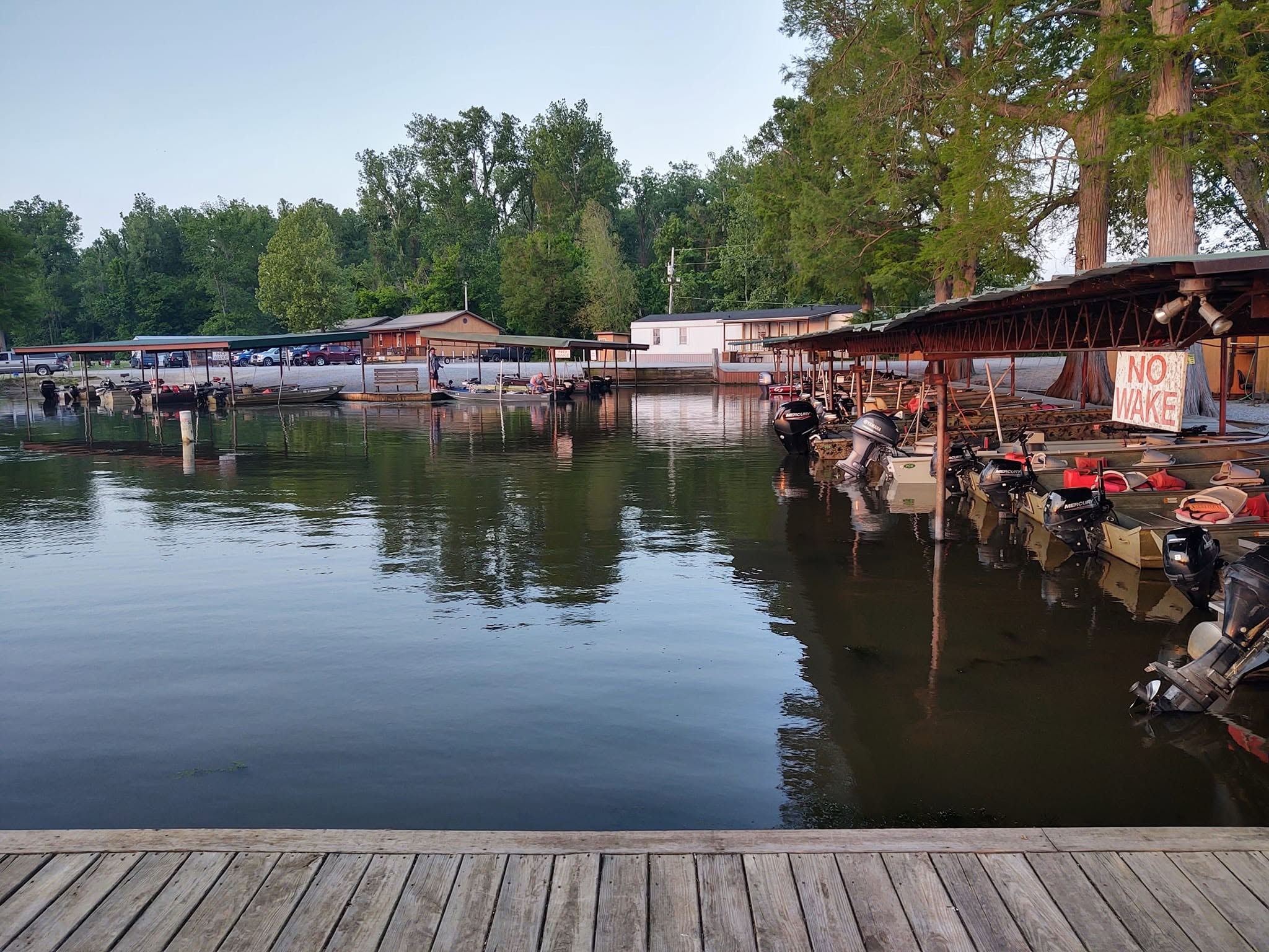 Southshore Resort marina at early morning with boats ready to launch
