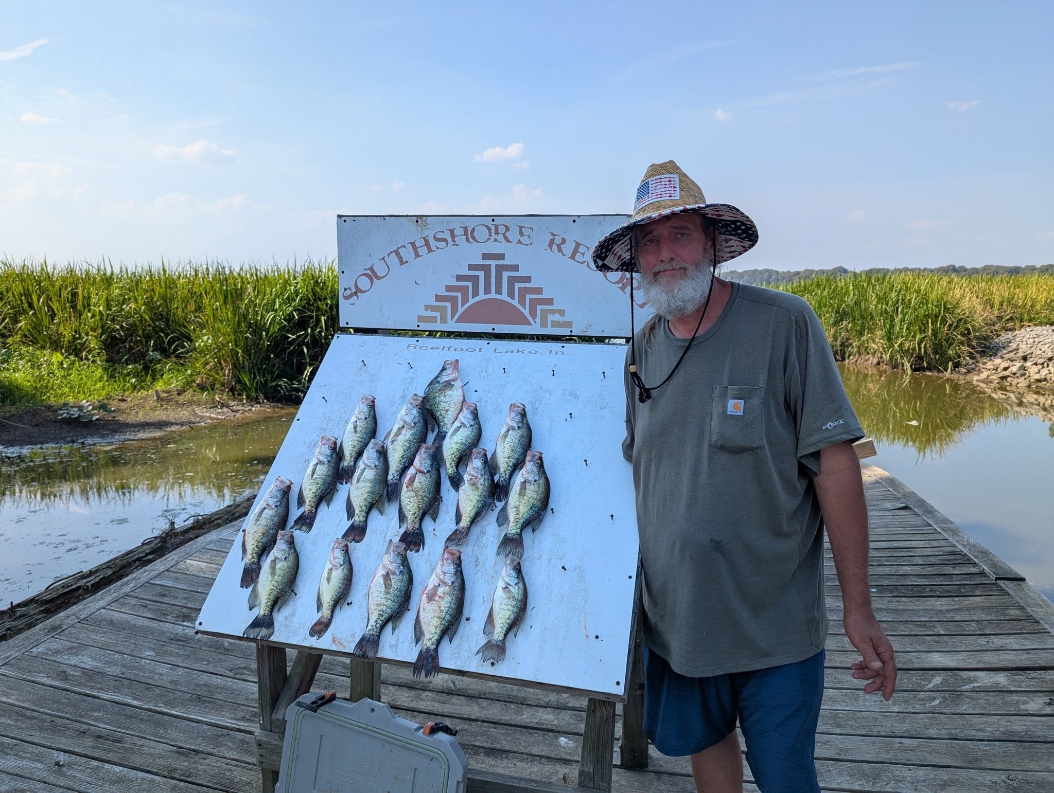 Guest with a full crappie board at the Southshore Resort dock