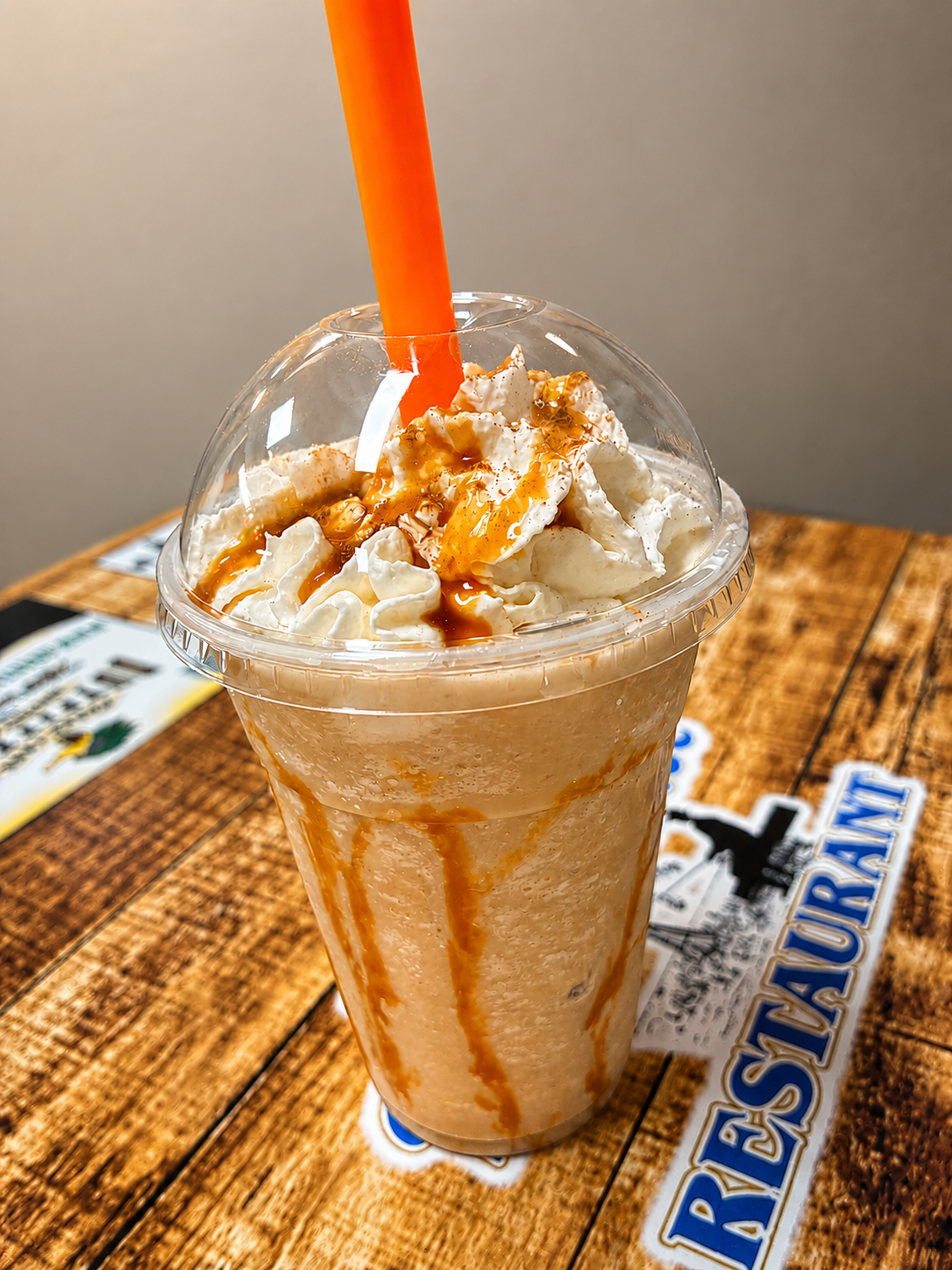 Caramel shake with whipped cream at The Boat House Restaurant