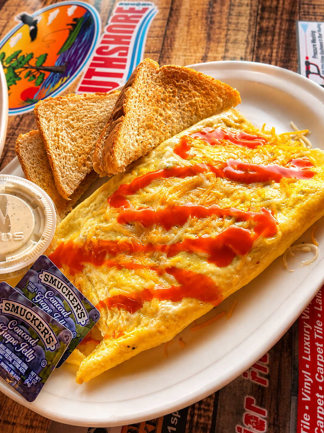 Cheese omelet with toast at The Boat House Restaurant
