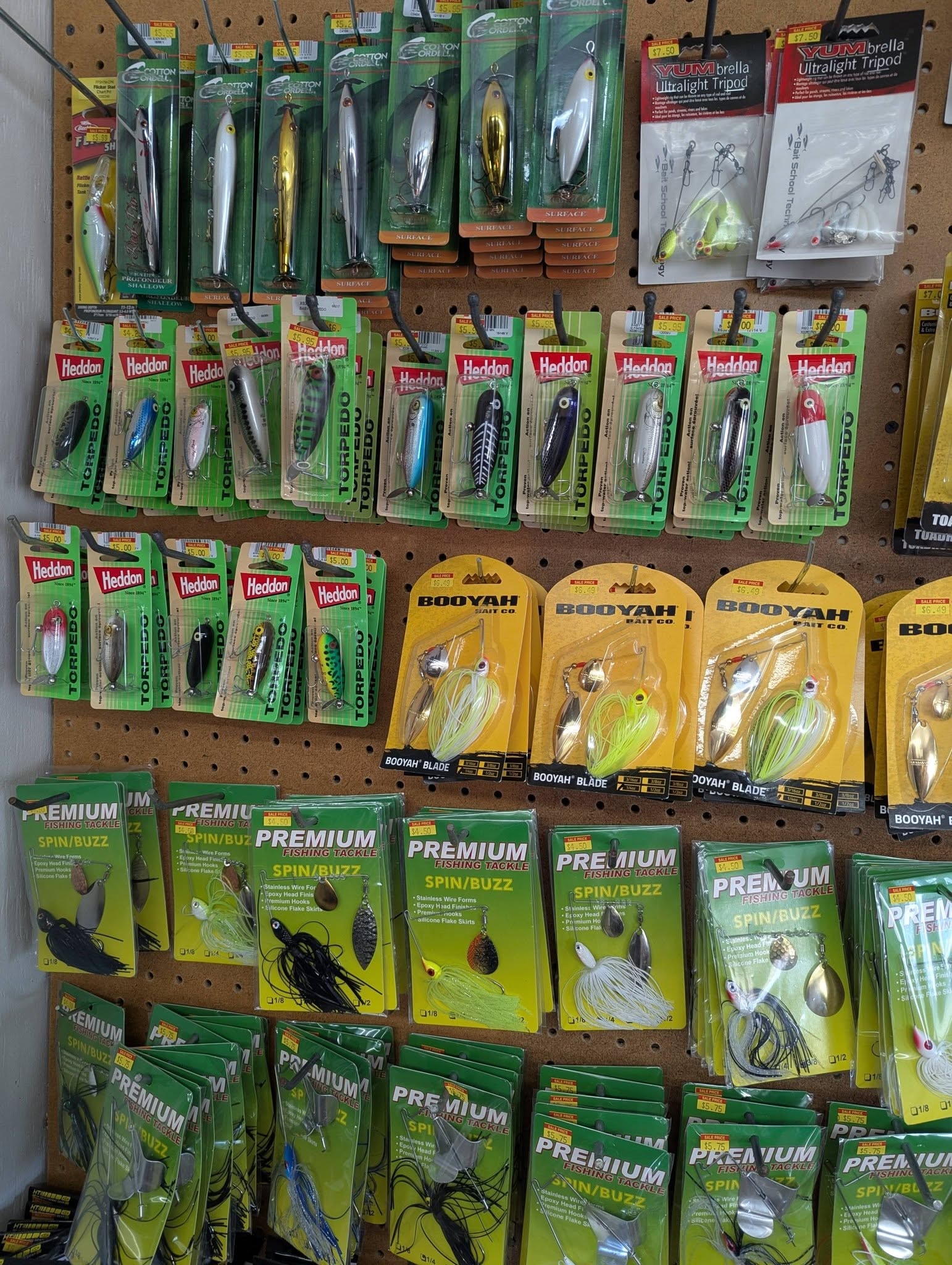 Fishing lures and tackle display wall