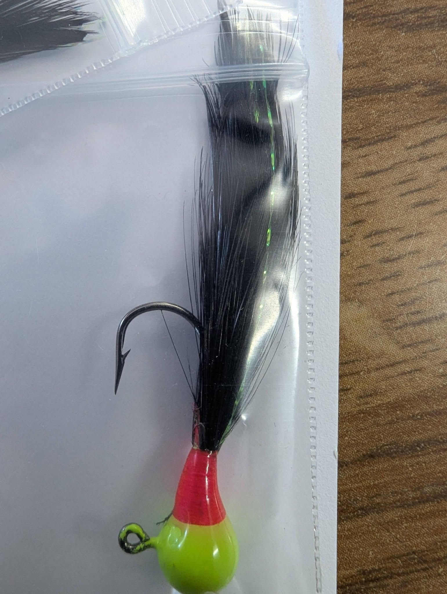 Black and lime jig close-up